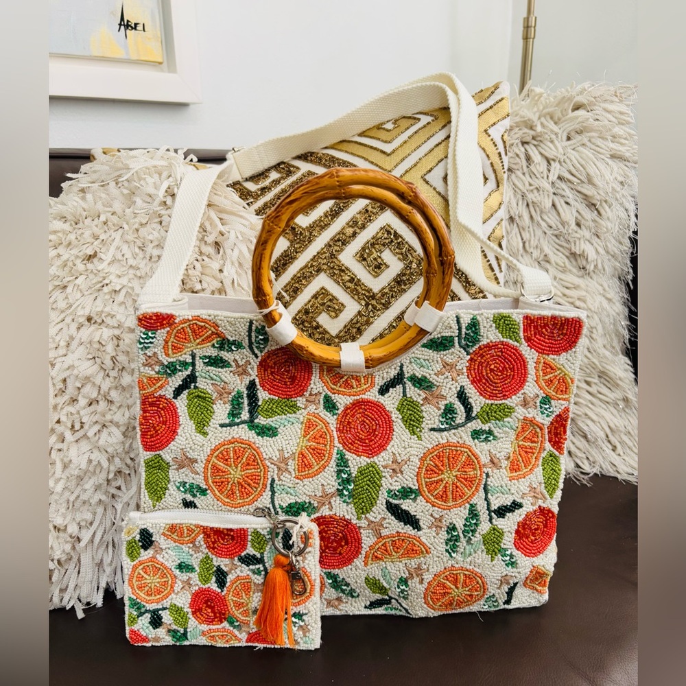 Sol and Mer Beaded Orange Handbag and Coin Purse